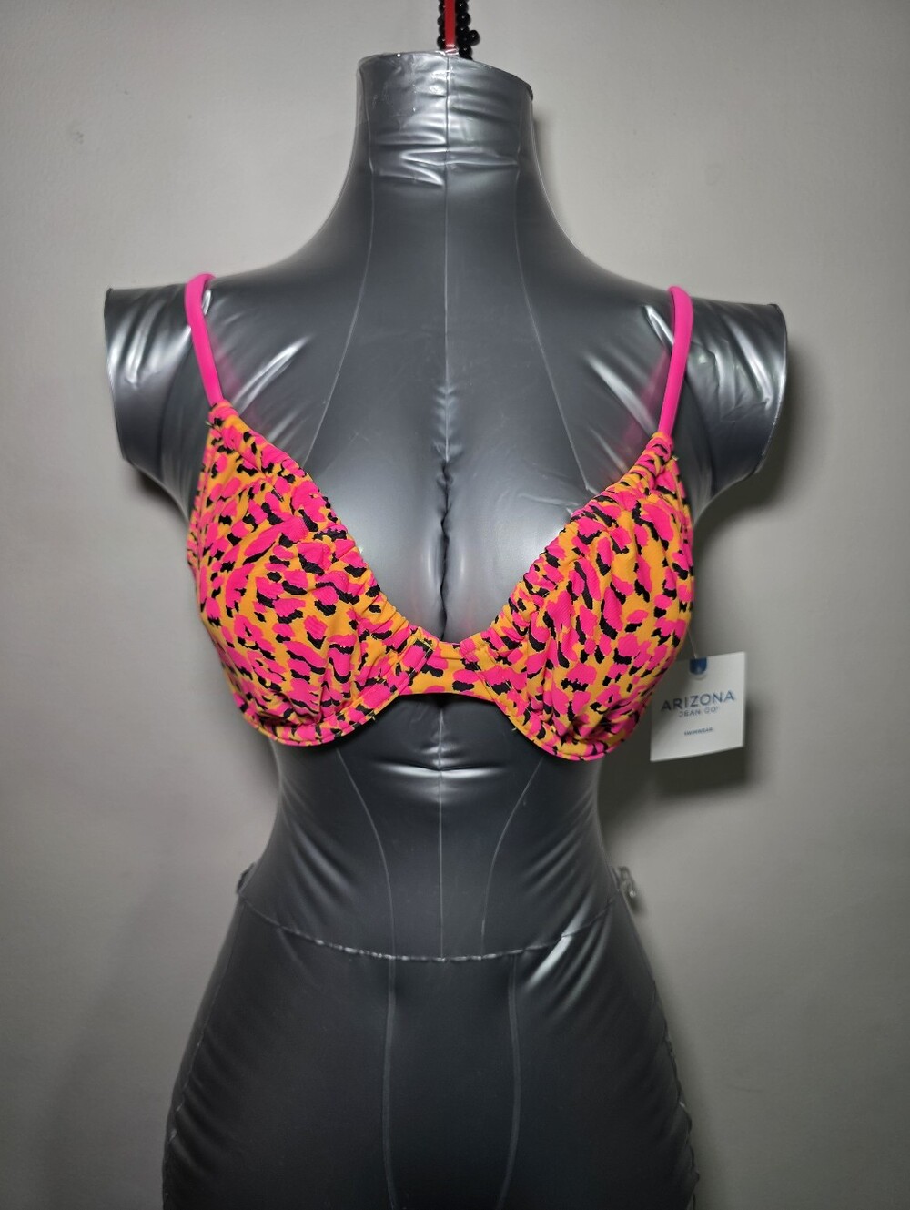Arizona Jean Company Neon Pink and Yellow Leopard Print Bikini Top